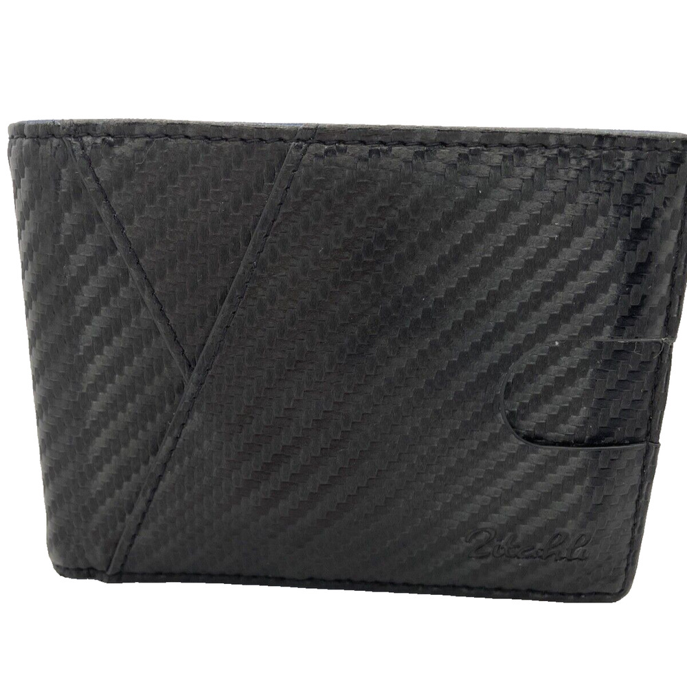 Black and Blue Zitahli Slim Wallet Men Faux Carbon Fiber- Pre-owned